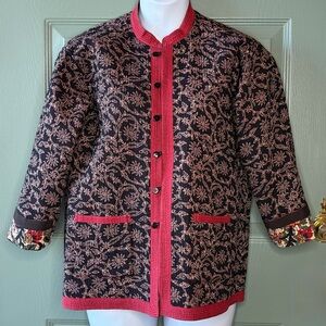 Asian Style Jacket LARGE Cotton Quilted Frog Knot Close Reversible Altered Lagen